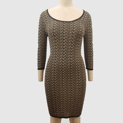 China Custom New Design Fashion Dress Autumn Long Sleeve O-Neck Anti-pilling Jacquard Knit Women's Sweater Dress for sale