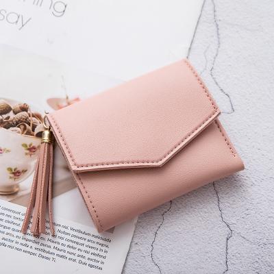 China Wholesale Waterproof Short Women's Wallet Korean Fiber Female Clip Tassel Waterproof Short Version Money Clip Designer Ladies Coin Card Triple Wallet for sale