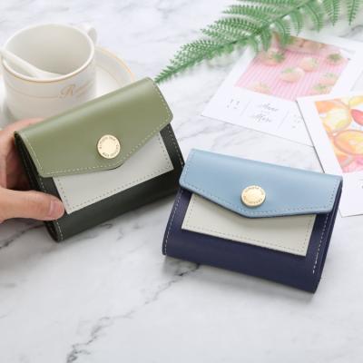 China Guangzhou waterproof wholesale women pinch 2022 new small short PU wallet bags contrast color leather coin ladies wallet for sale