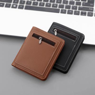 China Fashion 2022 Short Vertical Zipper Men's PU Leather Wallet Mini Niche Design Men Small Wallet Fashion Driver's License Card Hold for sale