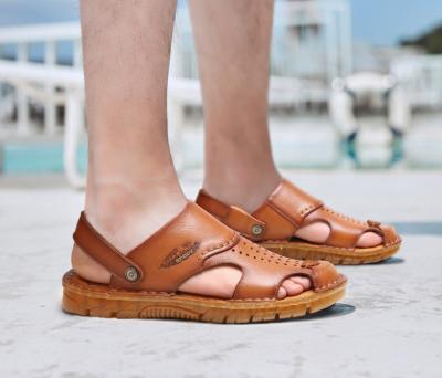 China Competitive Price Leather Men's Massage Sandals Slippers Leather Sandals for sale