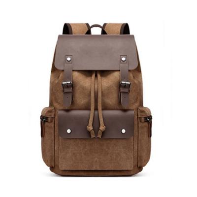 China Coffee Drawstring Backpack Hippie School Man Male Canvas Leather Backpack Wholesale Goods Customized Vintage Bag Backpack For Men for sale