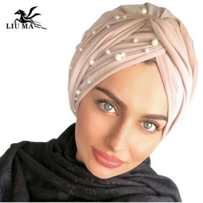 China 2020 New Fashion Style Solid Color Luxury Suede Beads Instant Scarf Turban Hijab Shawl for sale