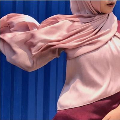 China 2021 New Fashion Liuma Satin Hijab Malaysia Satin Crepe Shawl Pleated Silk Scarf For Muslim Women for sale