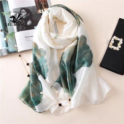 China 2020 Simple Luxurious Soft Smooth Feeling Flower Printed Soft Silk Hijabs Women Stain Shawl Scarf Muslim Head Wraps Elegant Scarves for sale