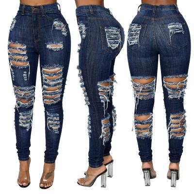 China Breathable Pants Women S-XXL Ripped Waist Pants Women's Sexy Tight Leg Jeans Long Pants Ripped Jeans For Women Fall And Winter for sale