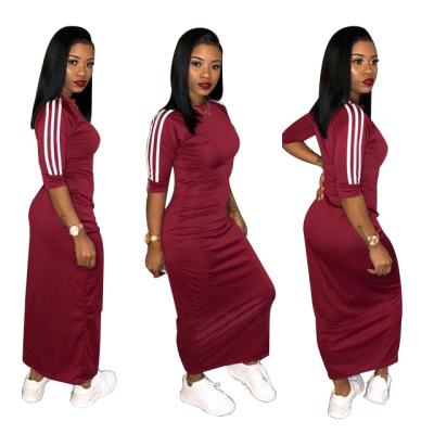 China Solid round neck sleeve side stripe anti-static women's long casual half skirt thin and skirt 2020 long ankle spring and Autumn New style for sale