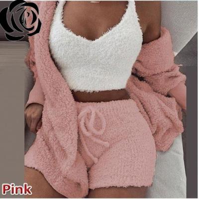 China Rose Fashion QUICK DRY Black Long Sleeve Crop Blouse And Shorts Suit Women Winter Warm Clothing Three Piece Outfits for sale