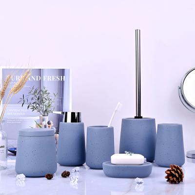 China Sustainable Stylish Blue Household Accessories Ceramic Bathroom Set 6 Piece Decoration Sets for sale