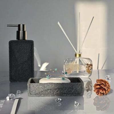 China Hot Sale 2021 Pcs Viable Gray Stonework Simple Style Soap Dish Bathroom Furniture Accessory Set for sale