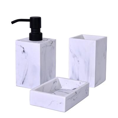 China Sustainable PE Set 4 Pcs White Marble Polyresin Bathroom Accessories Sets for sale