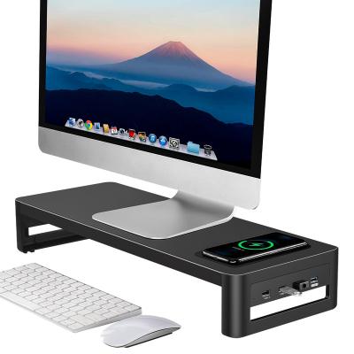 China Monitor Stand Vaydeer Studio LCD PC Desktop Computer Stepping Up Shelf Rectangle Metal Laptop USB USB Monitor Stand Aluminum Riser for Office for sale