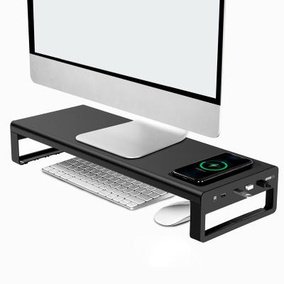 China Vaydeer Desktop Computer Monitor Table Stand Riser USB Metal Monitor Wireless Charging Bracket for Office for sale