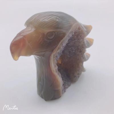 China China Super High Quality Hand Carved Crystal Amethyst Geode Agate Eagle Animal Carving Head for sale