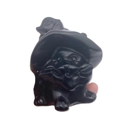 China China High Quality Hand Carved Unpolished Obsidian Witch Wizard Cat As Halloween Gift for sale