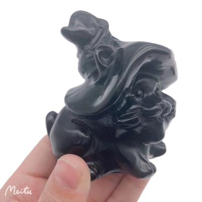 China China Top Quantity Hand Craved Obsidian Witch Cat Children Halloween Gift for sale