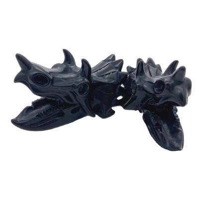 China China Wholesale Natural Dinosaur Black Obsidian Triceratops Stone Skulls Carving Popular Products For Halloween for sale