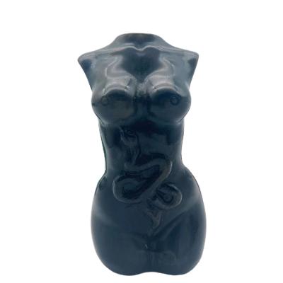 China Natural Crystal Body Carving Woman Healing Crystals Carving High Quality Black Obsidian Goddess Statue From China for sale