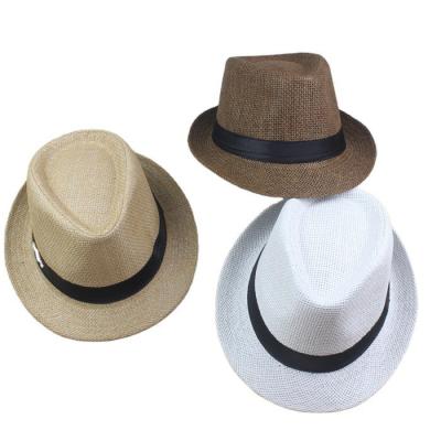 China Hot Selling Cheap Striped Custom Printed Logo Panama Fedora Straw Hats For Men for sale