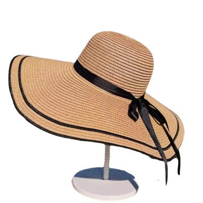 China Summer Striped Female Travel Simple Foldable Hat Shade Wide Brim Bowknot Hat for sale