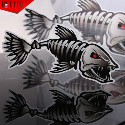 China Crazy Skeleton Sticker PET Car Window Monster Fishing Fish Labels Cartoon Sticker Vinyl Funny Car Stickers Custom Decal Custom Self Adhesive for sale