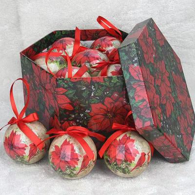 China Handworked 14pcs Christmas Ball Christmas Tree Gift Boxed Decoration Storyfoam Pendant Sticker Painting Decorative Christmas Foam Ball for sale