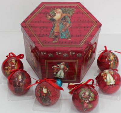 China Handworked Santa Pattern Painting Custom Paper wrapped moss Christmas ball for sale