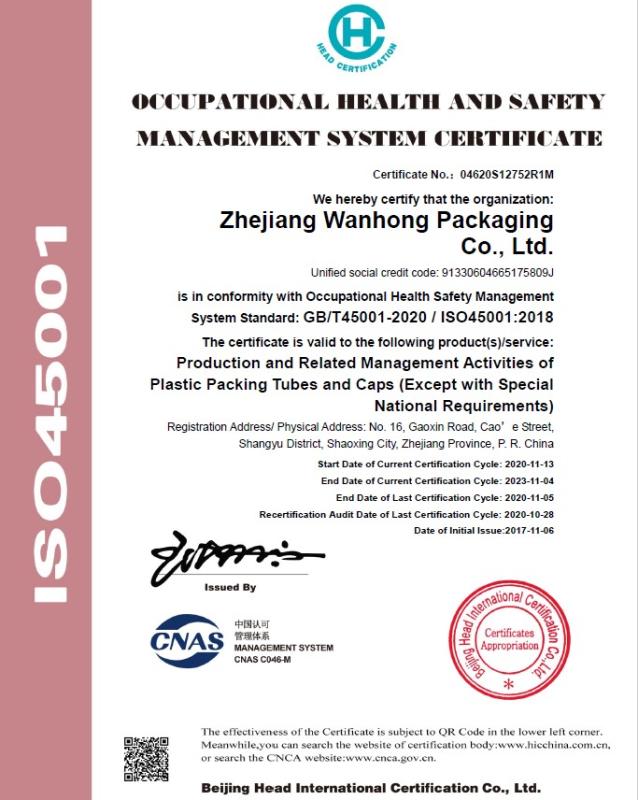 ISO 45001 - Zhejiang Wanhong Packaging Co., Ltd.