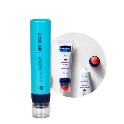 China 2 in 1 tube diameter 25mm 2 in 1 round squeeze tube for moisturizing lip balm and hand cream for sale