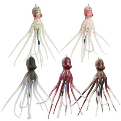 China Outdoor Sports New 60g 15cm 5 Colors Sea Inkjet Octopus Head Baiting Tape Soft Lure Trolling Fishing Lures Bait Squid Lure for sale