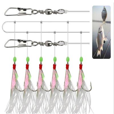 China 6ps Saltwater Outdoor Hook Activity Fishing Beads Fishskin Sabiki Luminous Rigs String Hook Lure Sabiki Bait for sale