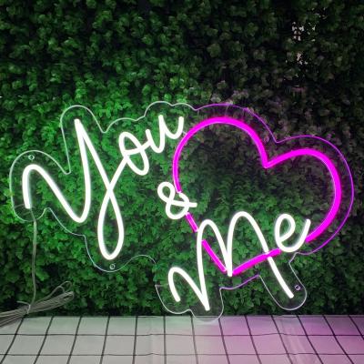 China Decoration you and me neon signs for wall decor romantic led neon sign for wedding party adjustable neon light sign for bedroom for sale