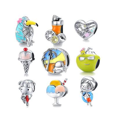 China TRENDY 925 Sterling Silver Ice Cream Summer Charms Boys Girls Heart Charms Bird Coconut Charms for sale