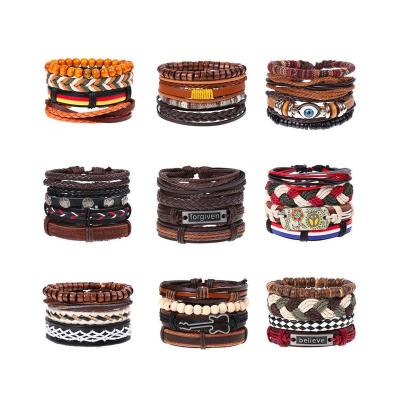 China Environmental handmade multi layer leather bracelet for men black and brown braided bracelet for sale