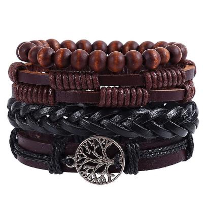 China Leather Multilayer Wide Loop Bracelet Braided Cuff Bracelet Environmental Tree Of Life Wraps Bracelet for sale