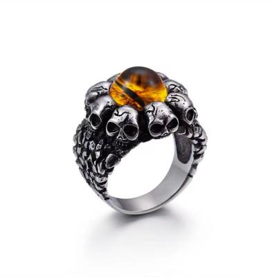 China Red Eye Ring Men Punk Jewelry Stainless Steel Simple Punk Skull Snake Eye Men's Skeleton Rings for sale