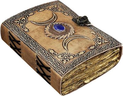 China Vintage Leather Hardcover Journal with Witch Gem Moon Design-Lock Triple Closure for sale