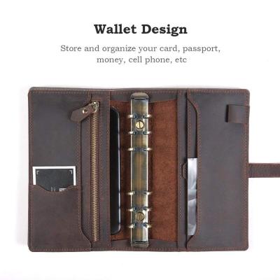 China 2018 Vintage Latest Real Leather Card Slot Pocket Zipper Travel Wallet 6 Hole Convenient Handmade Refillable Binder for sale