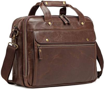 China Briefcase A4 Business Briefcase Men's Computer Handbag Briefcase Large Bag Retro Business Travel Bag Waterproof Mailman Leather for sale