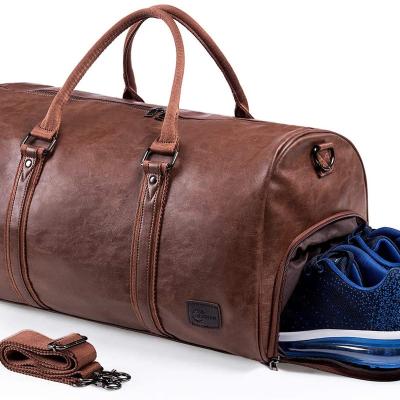 China Oversized Vintage Travel Duffel Bag with Shoe Pocket, Leather Carry On Bag for sale