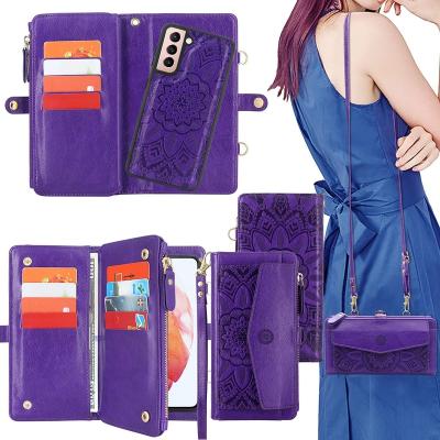 China Wholesale Waterproof Detachable Bill Zipper Pocket Crossbody Lanyard Cash Money Holder Magnet Wallet Case Cover For Samsung Galaxy for sale