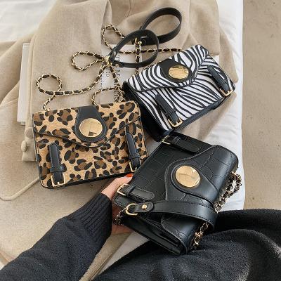 China High Quality Personality Leopard PU Shoulder Bags Madam Girl Fashion Sling Leather Bags Crossbody Chain Handbags for sale