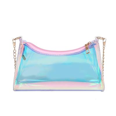 China 2021 Fashion Laser PVC Holographic Colorful Messenger Bag Summer Woman Jelly Bag Ladies Shoulder Bag With Chain for sale