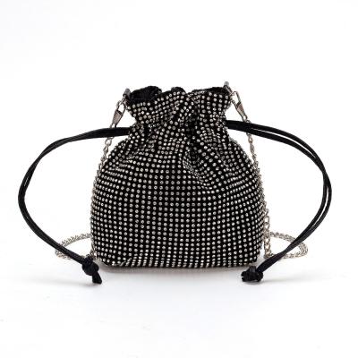 China High Quality Rhinestone Chain Bucket Bag Shining Crystal Cross Body Bag For Girls for sale