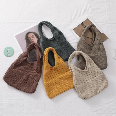 China 100% New Fashion Women Eco-friendly Wool Bag Girl Shoulder Bag Crochet Knitting Shopping Bags for sale