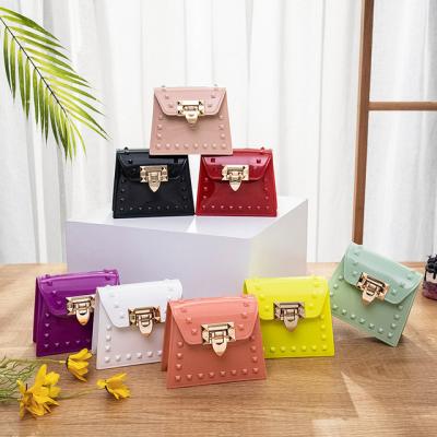 China Fashion Cross - 2021 Wholesale Womens Ladies Fashion Rivet Shoulder Bag Chain Jelly Bag Small Mini Body Bag For Girls for sale