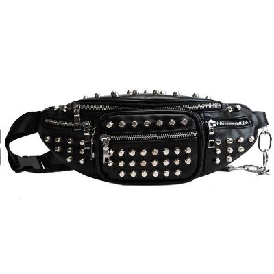 China 2021 rivet cross body bag travel waist bag PU chest women's casual high quality leather anti-theft bag for sale