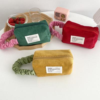 China Fashion\Comfortable\durable High Quality Cosmetic Pouch Corduroy Makeup Zipper Pouch Travel Toiletry Bag for sale