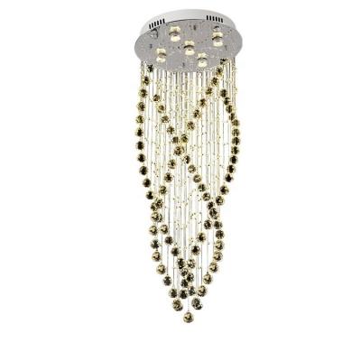 China Modern Long Stairwell Hanging Staircase Spiral Beaded Lamp Crystal Chandeliers For Wedding for sale