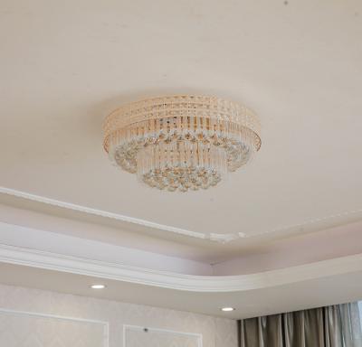 China Surface Mounted Luxury Crystal Golden Ceiling Lamp Led Light Round Crystal Ceiling Lamp for sale